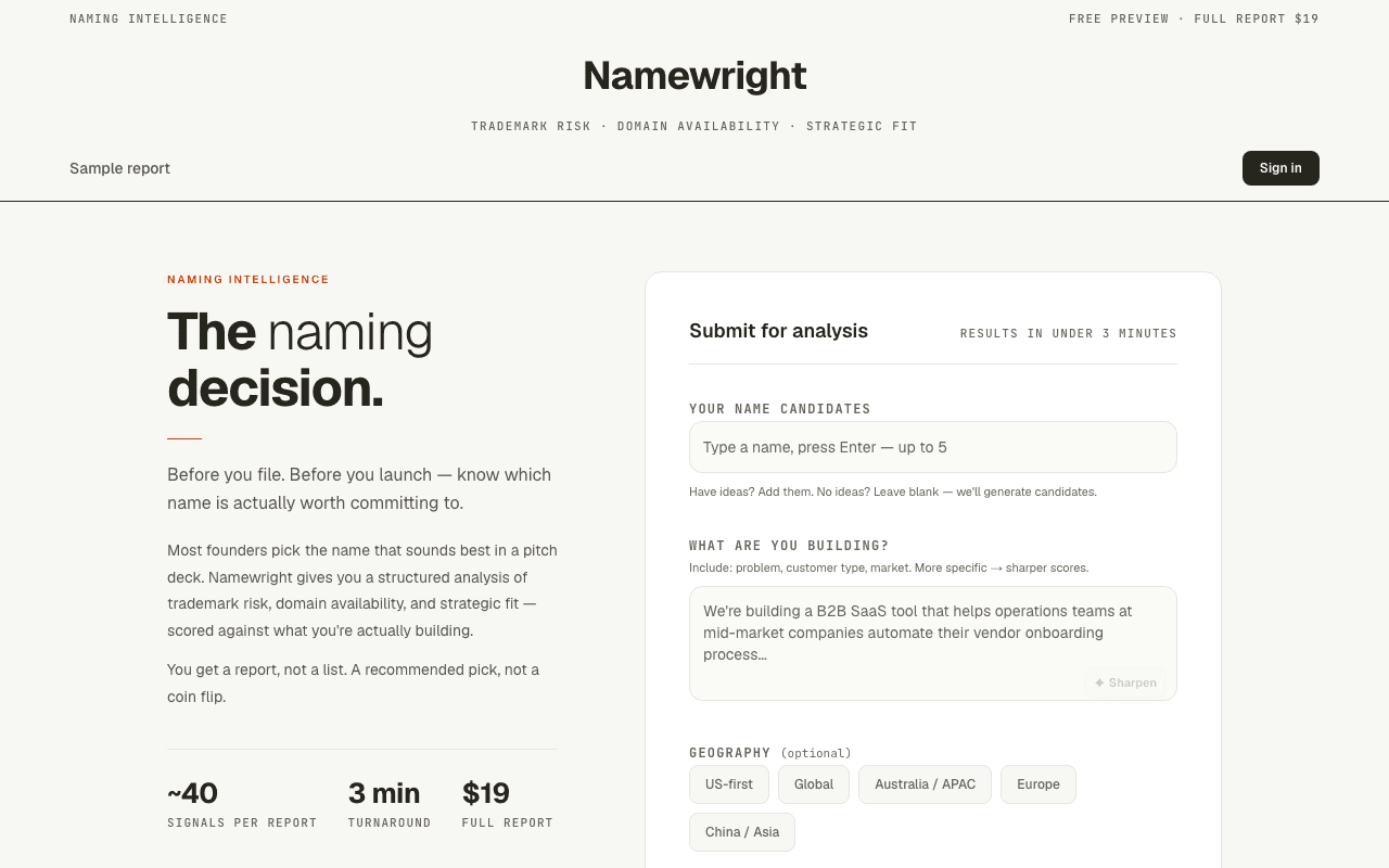 Namewright live site